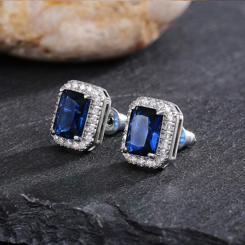 Sterling Silver Blue Zirconia Cushion Cut Stud Earrings