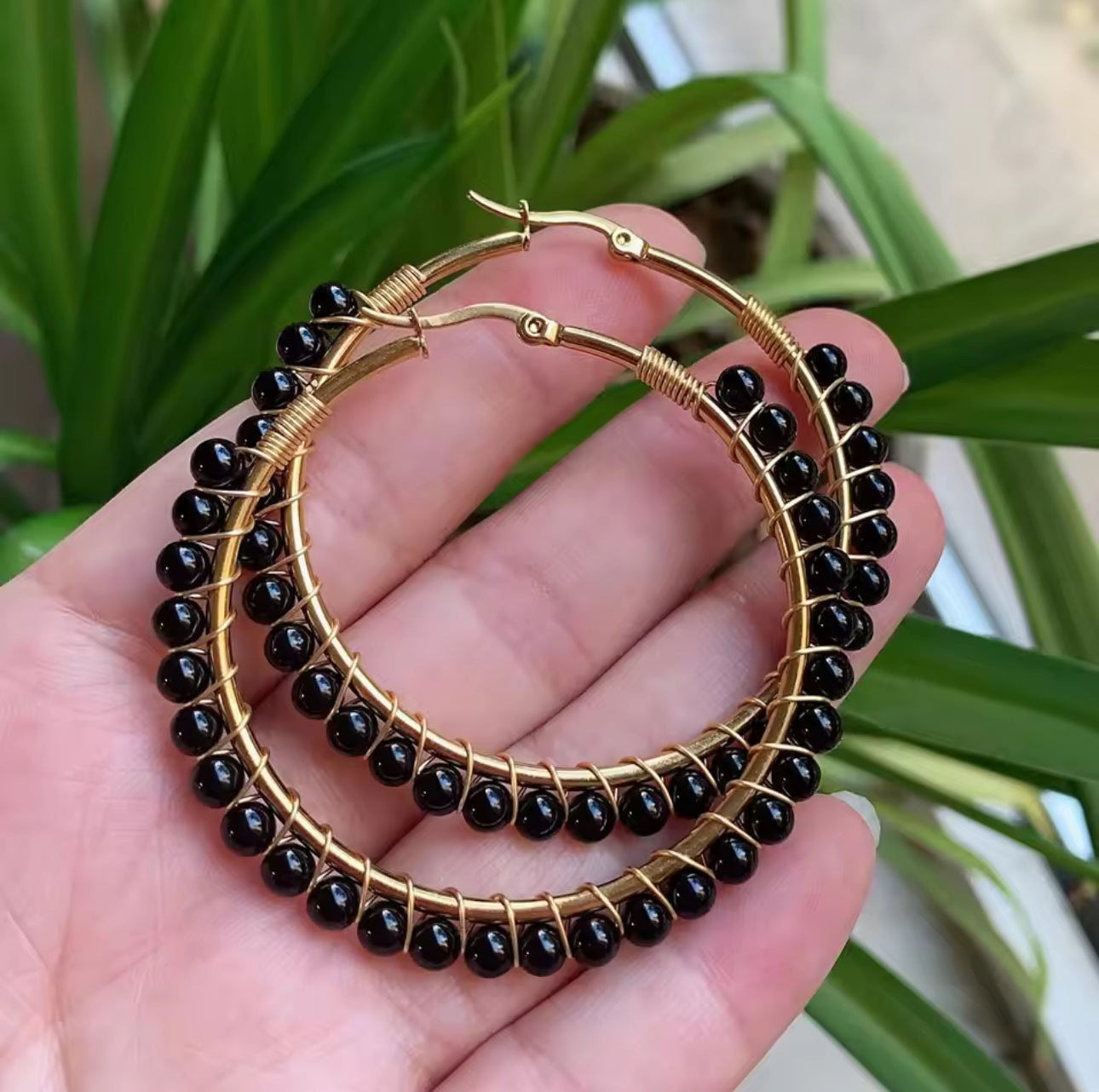 Natural Stone Hoop Earring Lg