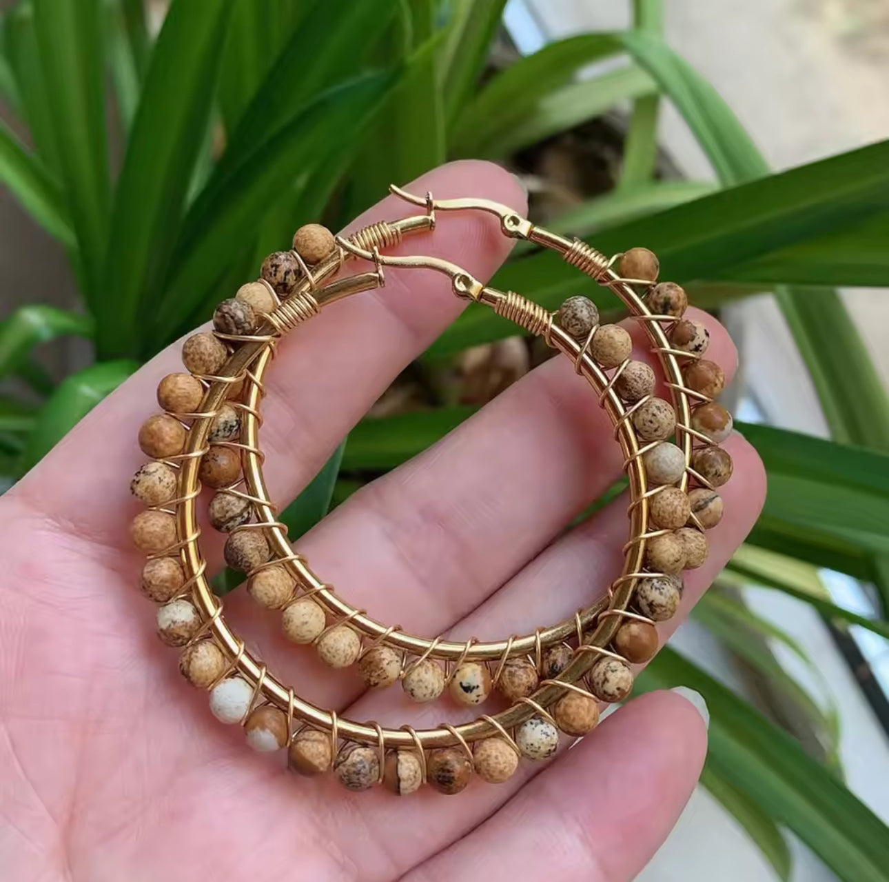Natural Stone Hoop Earring Lg