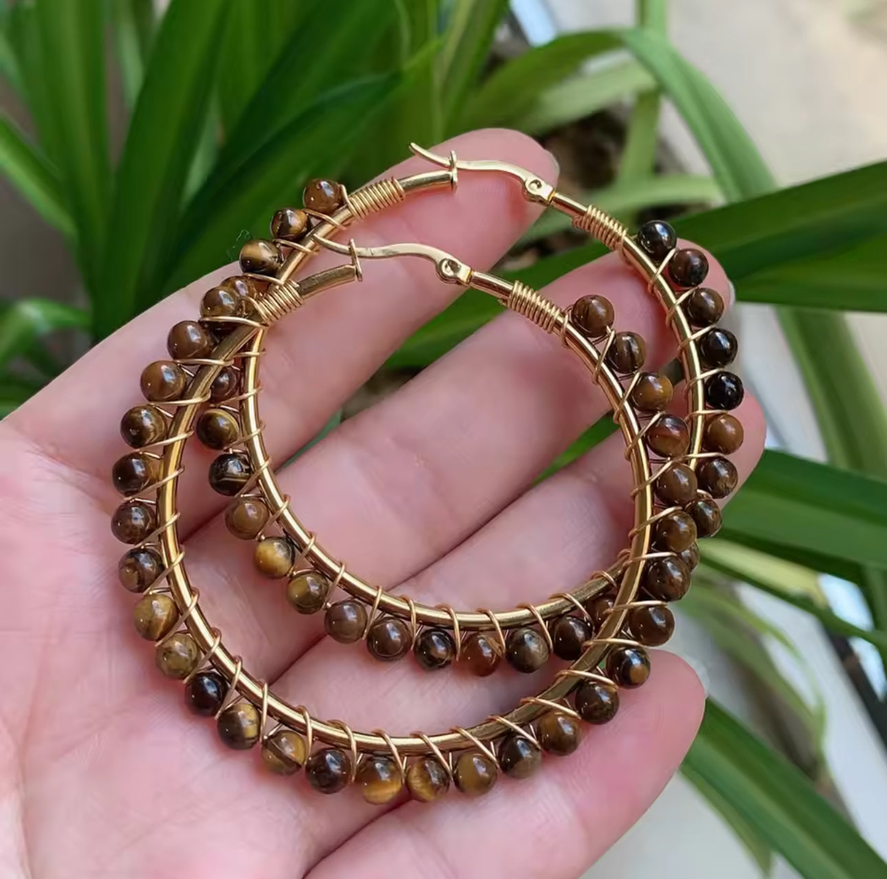 Natural Stone Hoop Earring Lg