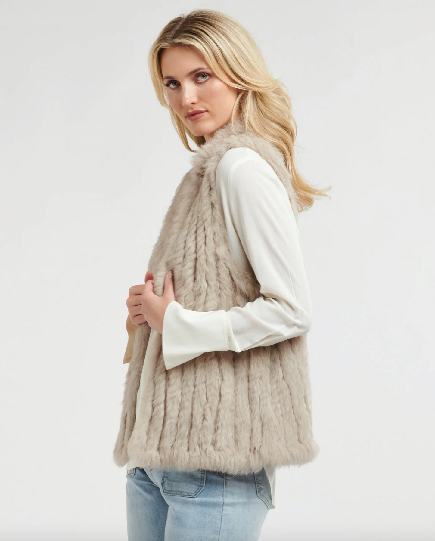 Fur Vest in Stone