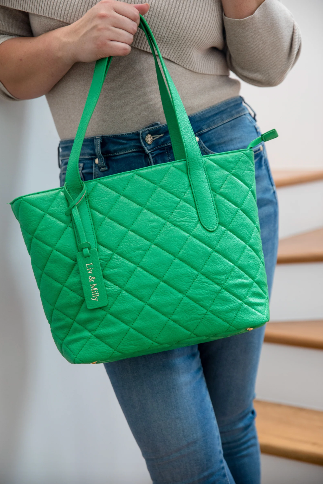 Remi Quilted Tote Green