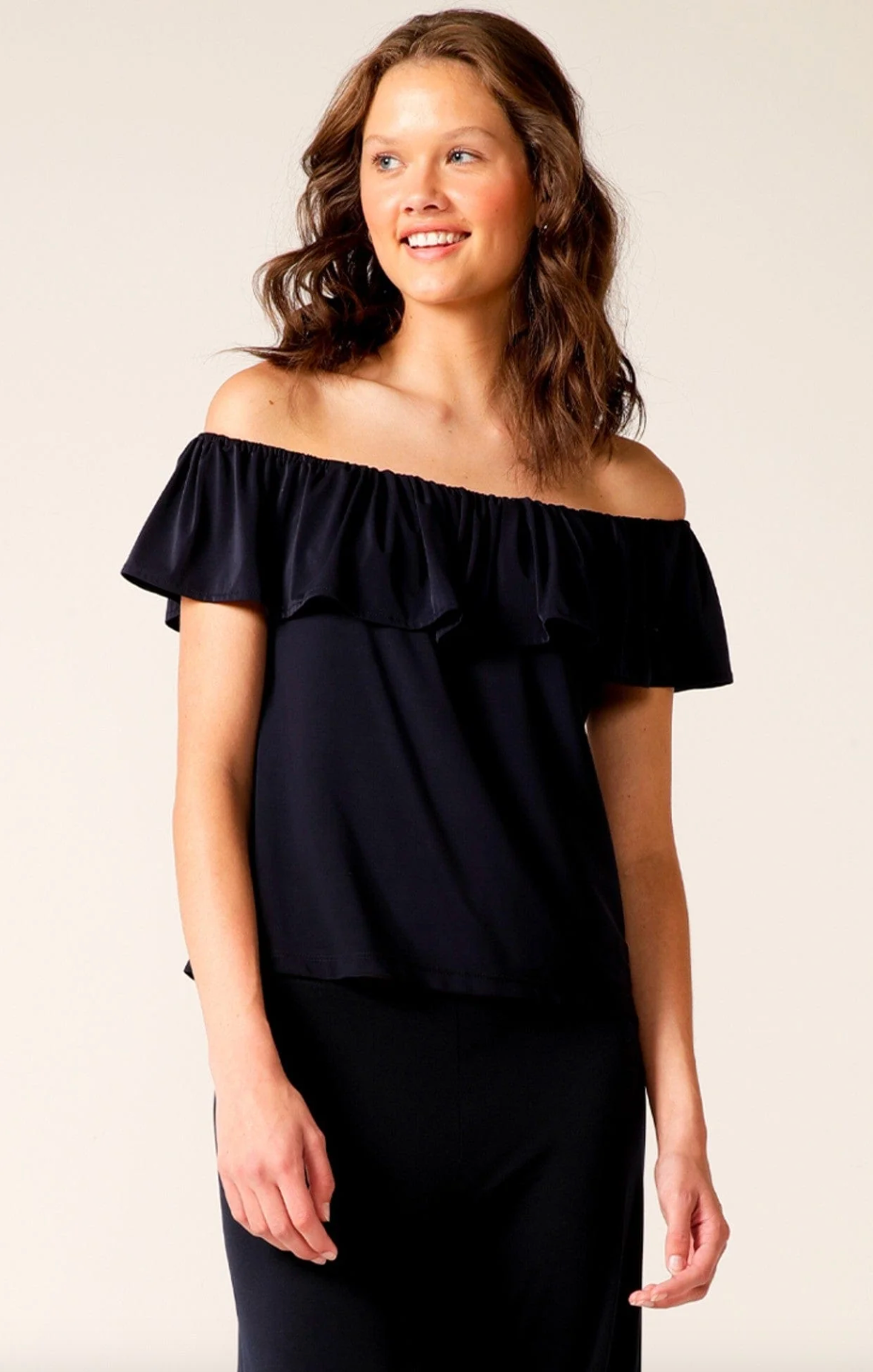Off Shoulder Frill Top- Navy Sz 12