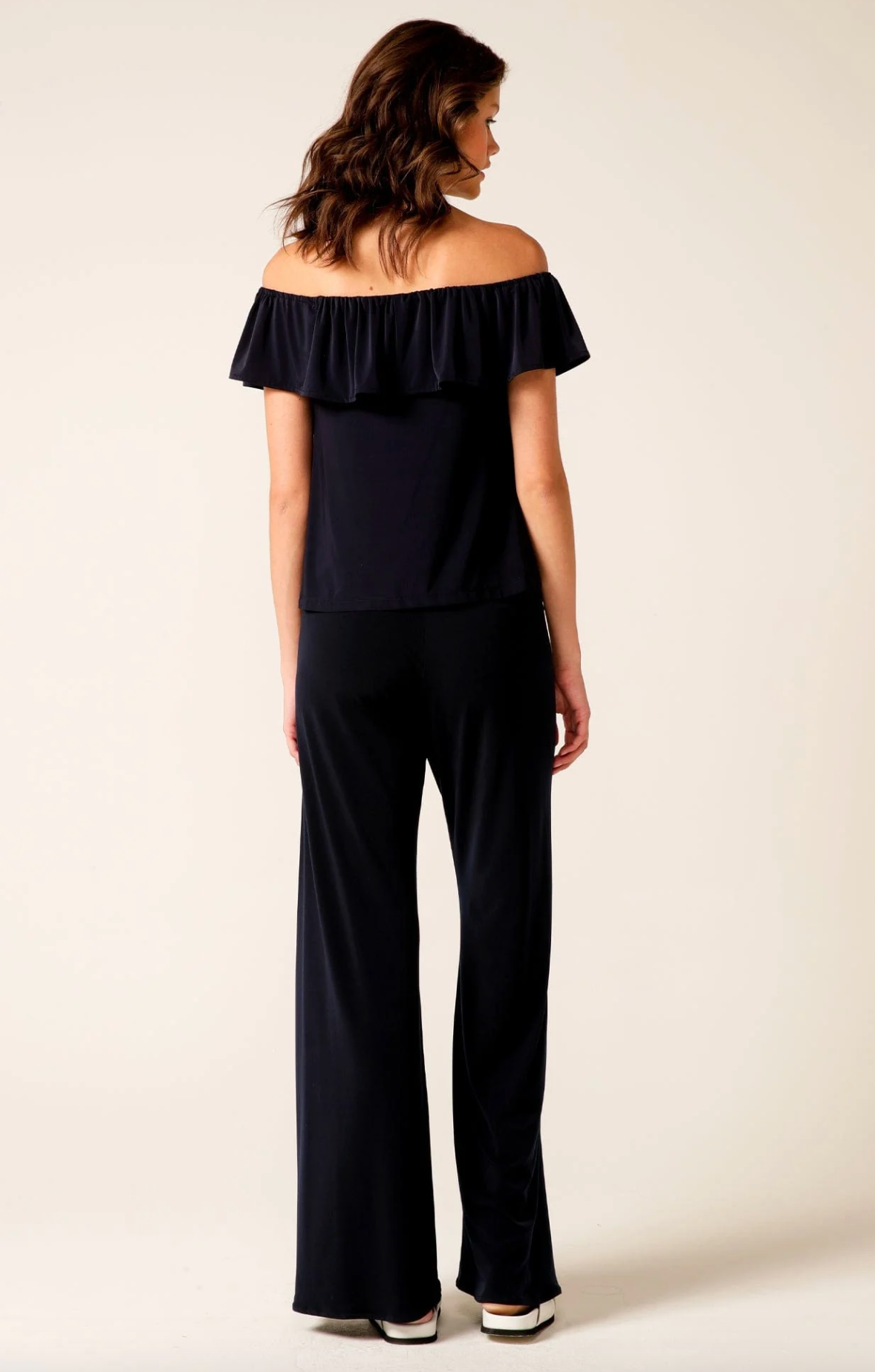 Off Shoulder Frill Top- Navy Sz 12