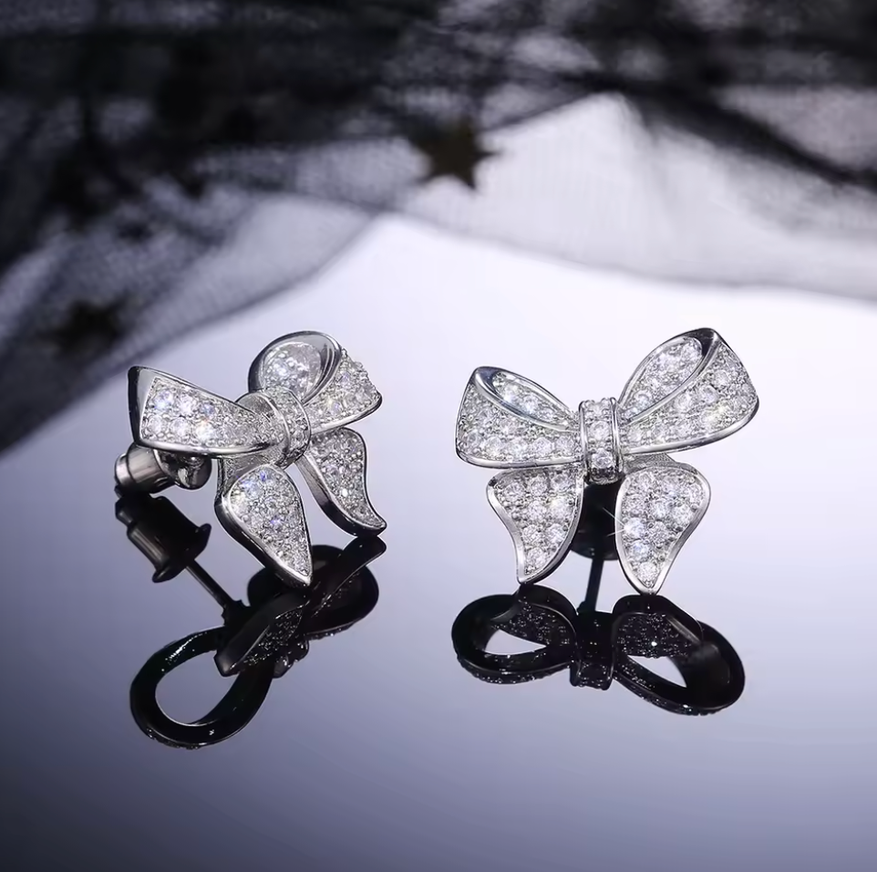 Silver Diamanté Bow Earrings