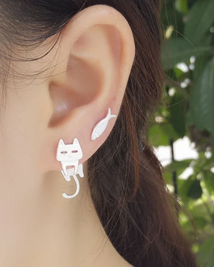 Sterling Silver Cat Fish Earring