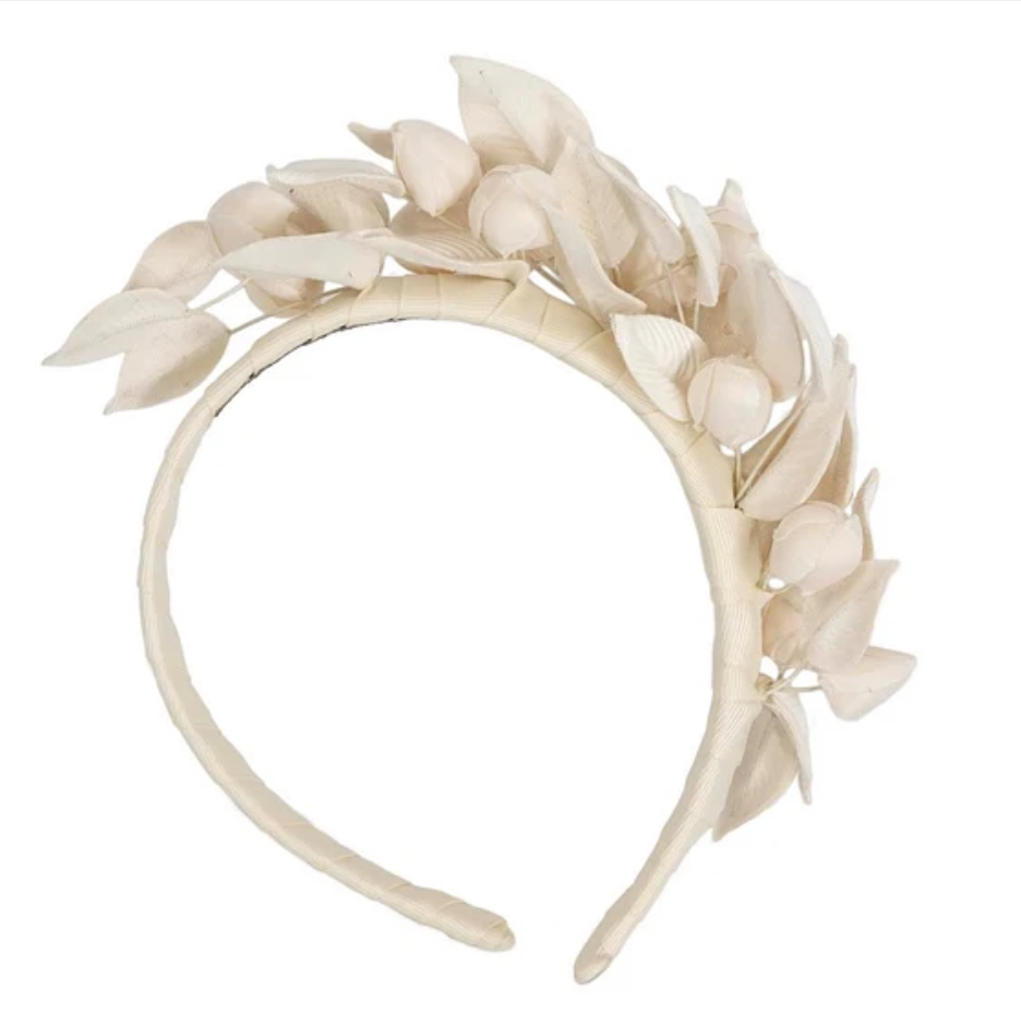 Cream Leather Racing Fascinator