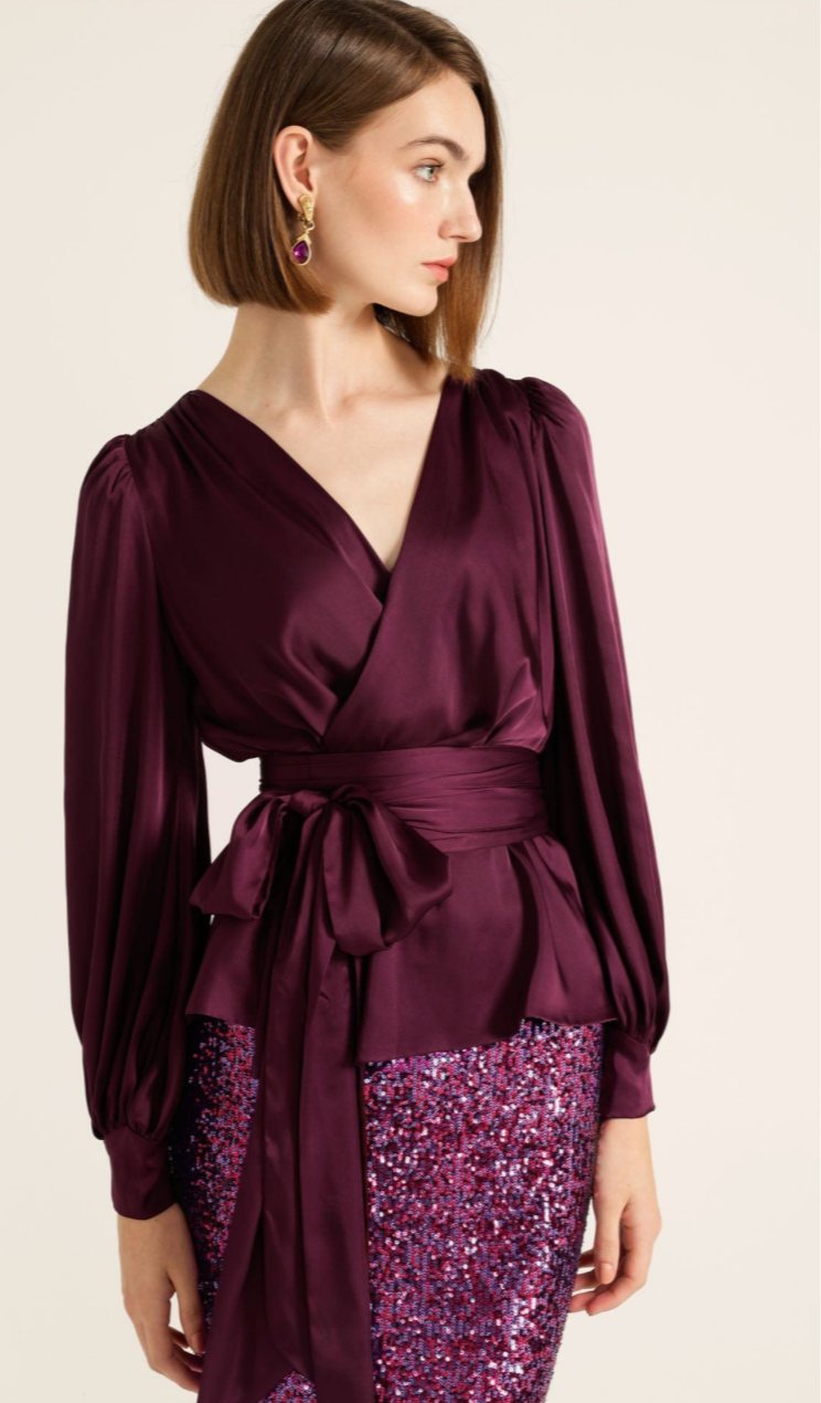 Satin Faux Wrap Cherry