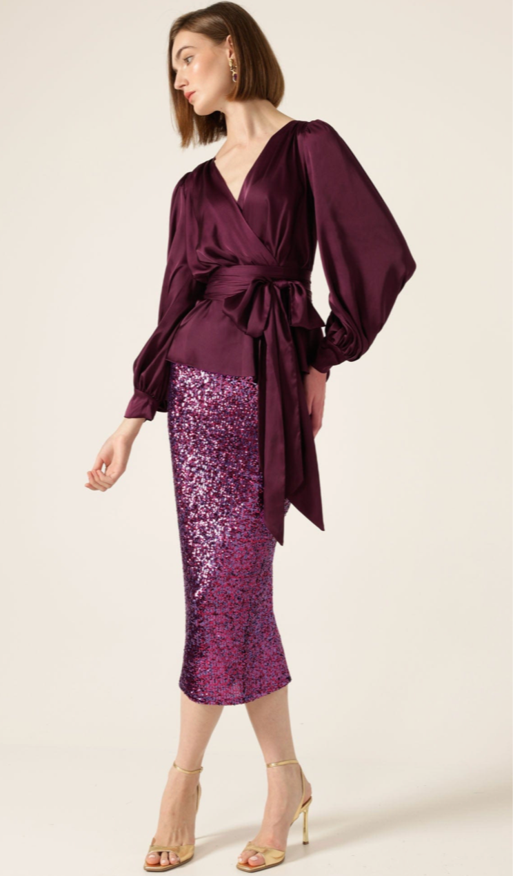 Satin Faux Wrap Cherry