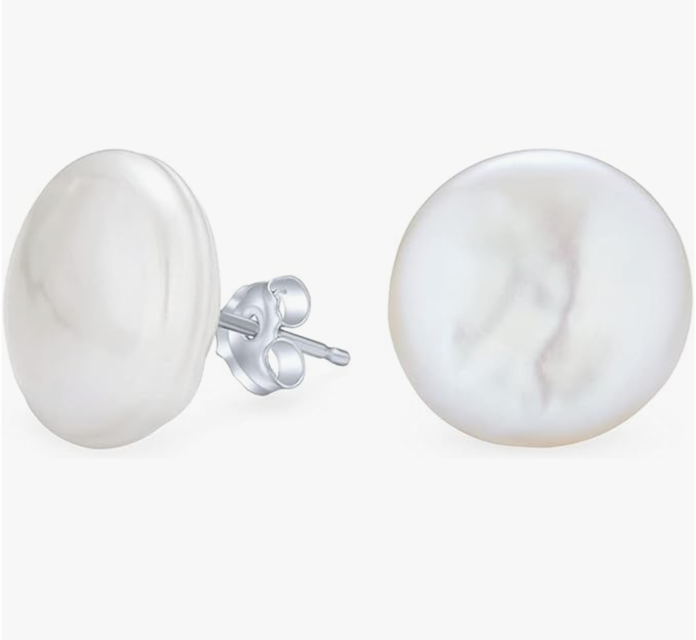FRESHWATER CULTURED BUTTON PEARL STUDS 14mm