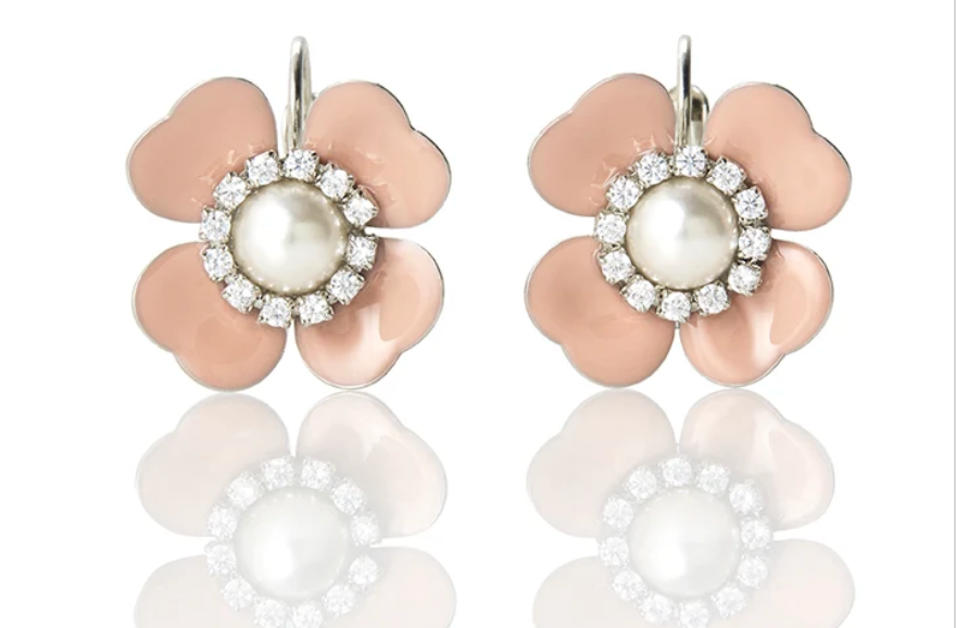Firucci Peony Italian Enamel Flower Drop Earring Pink