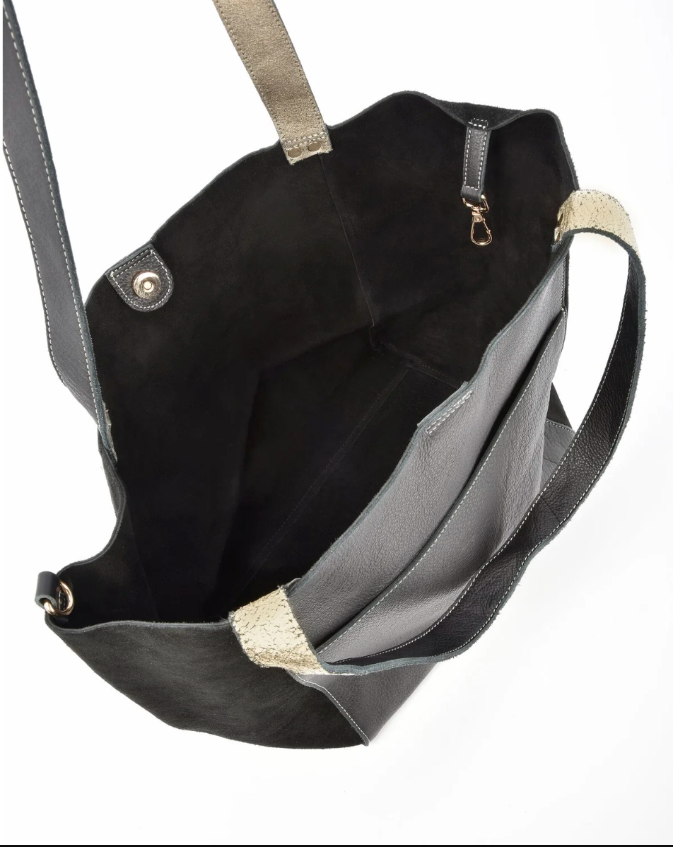 Phoenix Suede Hobo Bag Black/Champagne