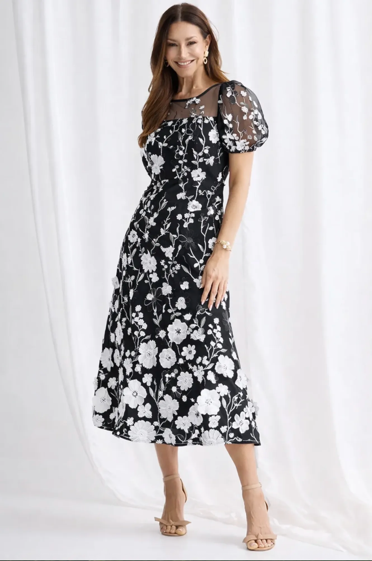 Lizzie Midi Dress Black & White