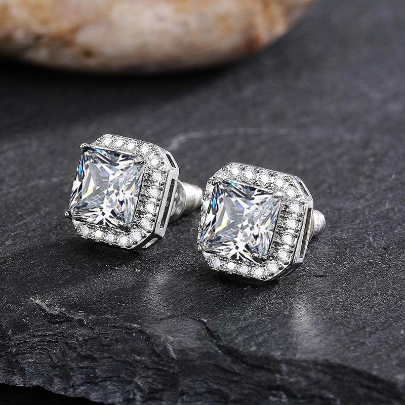 Sterling Silver White SquareZirconia Cushion Cut Stud Earrings