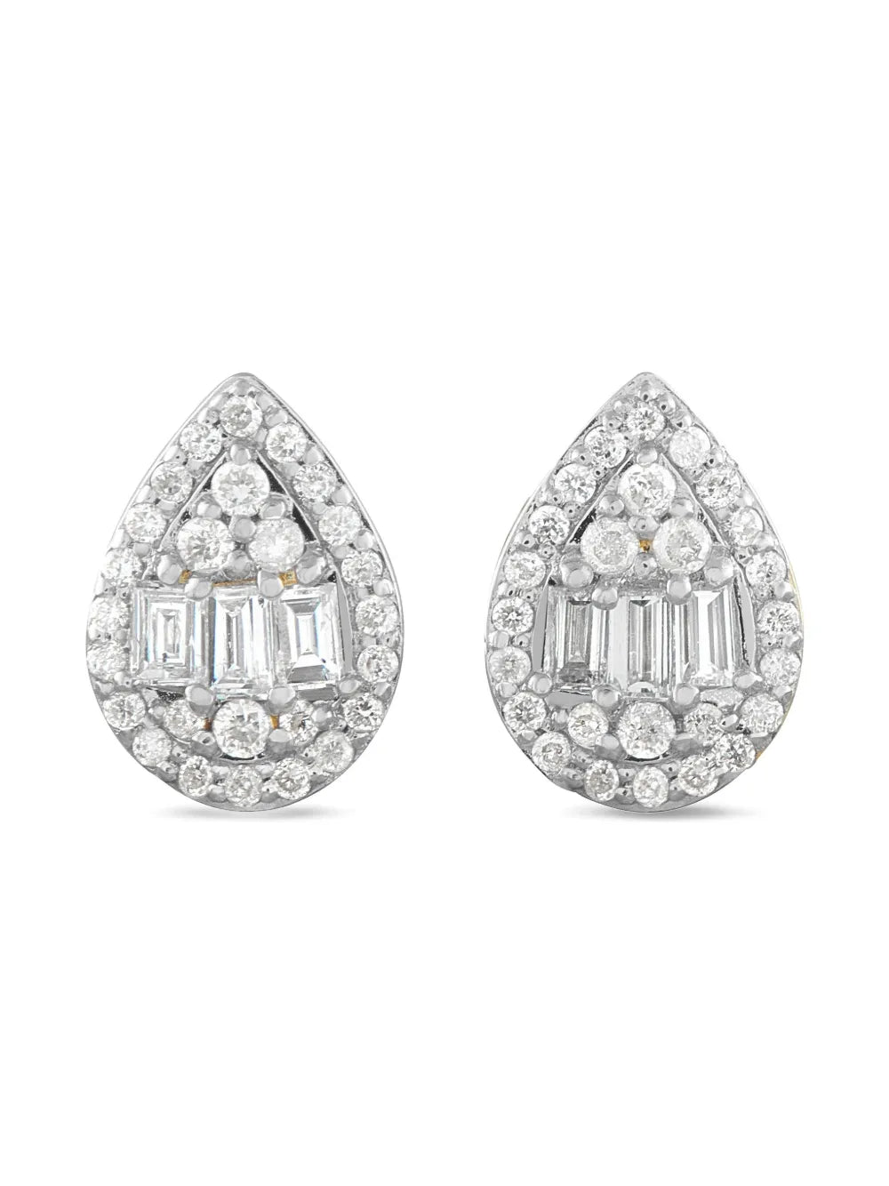 Silver White Zirconia Teardrop Cushion Cut Stud Earrings