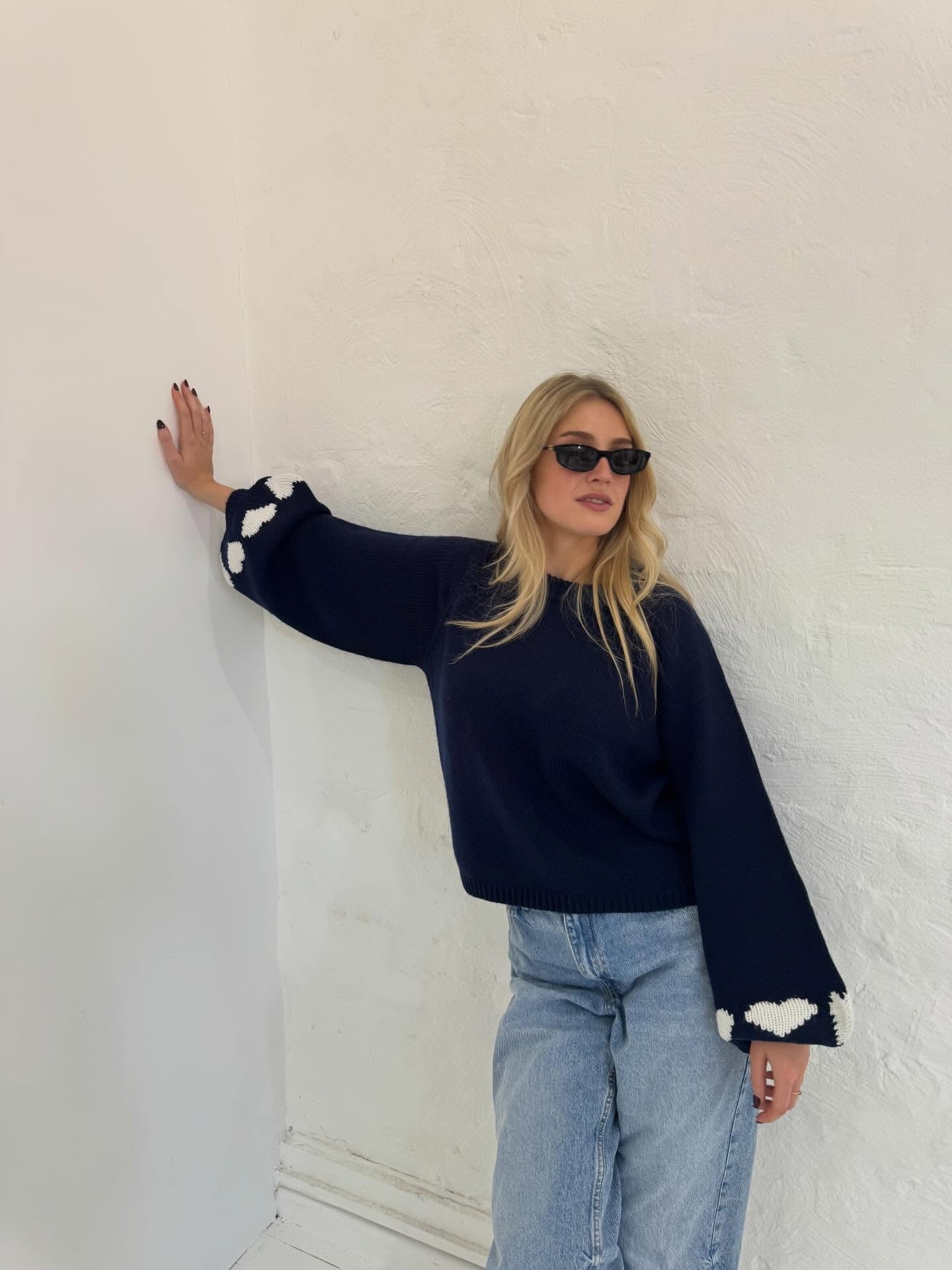 Cherie Hearts Knit Navy