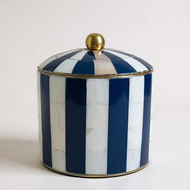 ST TROPEZ STRIPE DECOR BOX BLUE ROUND