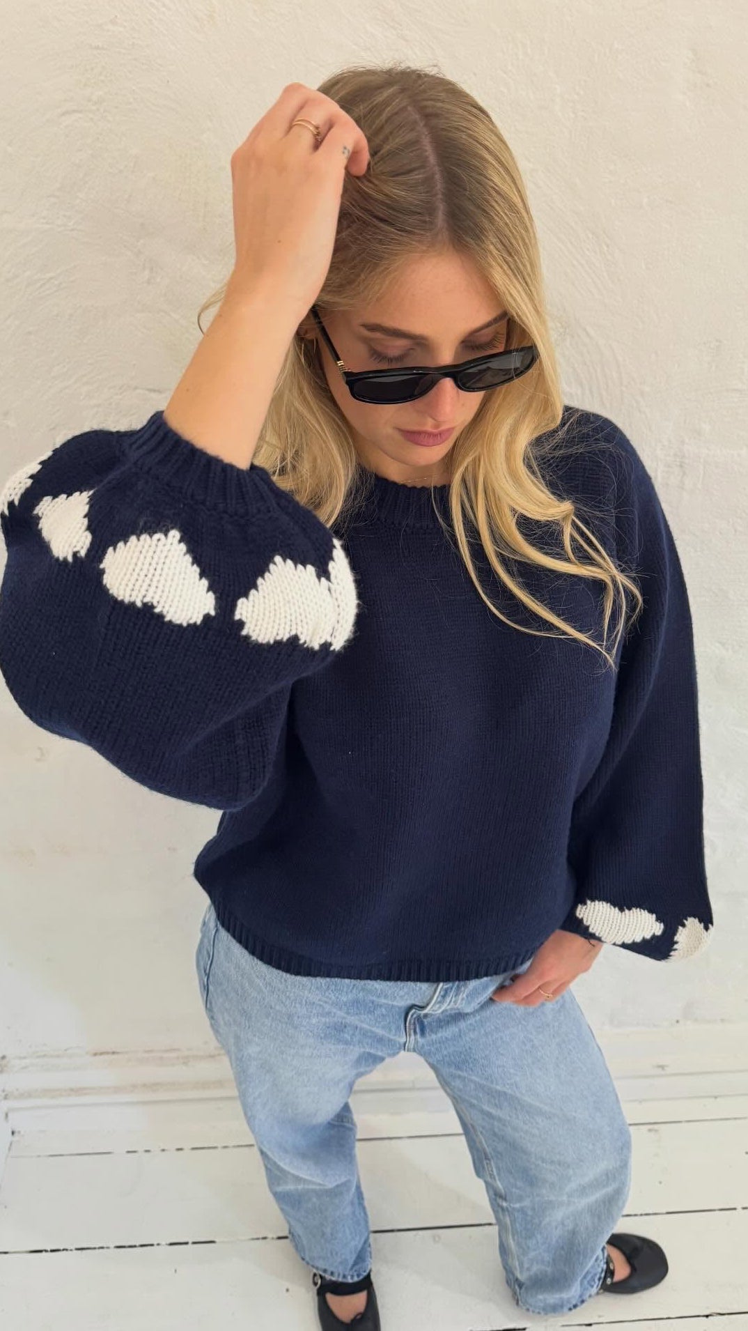 Cherie Hearts Knit Navy