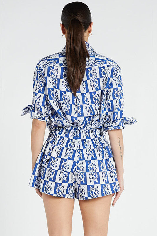 Paper Bag Short in Blue and White Pattern L/14