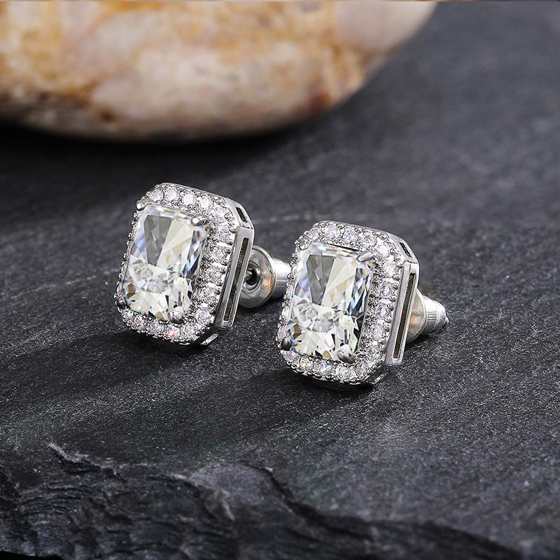 Sterling Silver White Zirconia Cushion Cut Stud Earrings