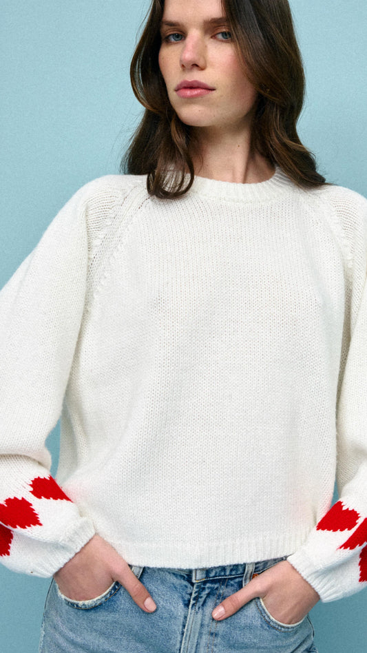 Cherie Hearts Knit Ivory
