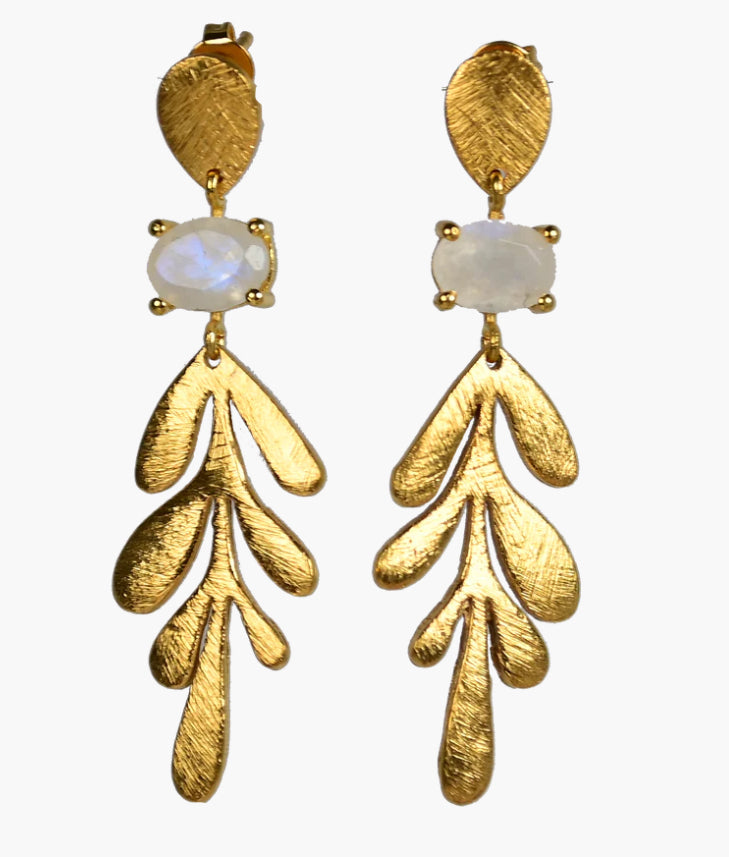 Gold & Gem Leaf Earring 8Colors