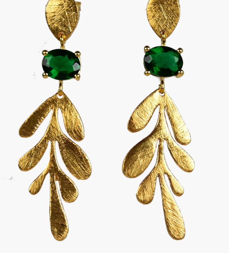 Gold & Gem Leaf Earring 8Colors
