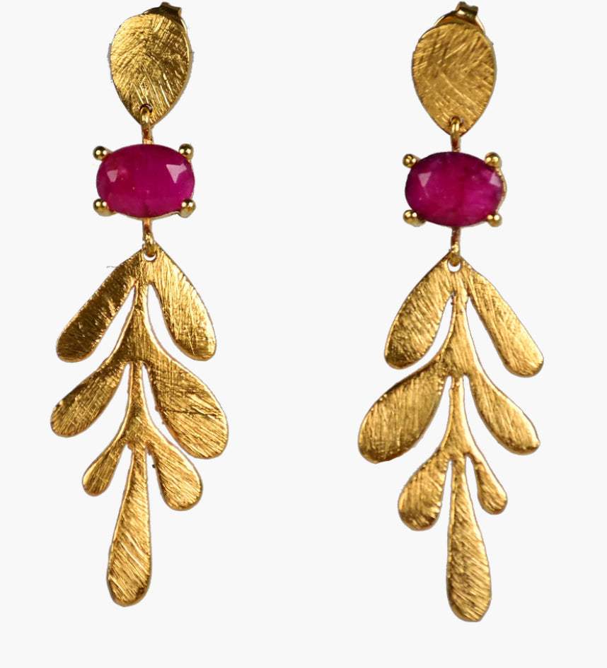 Gold & Gem Leaf Earring 8Colors