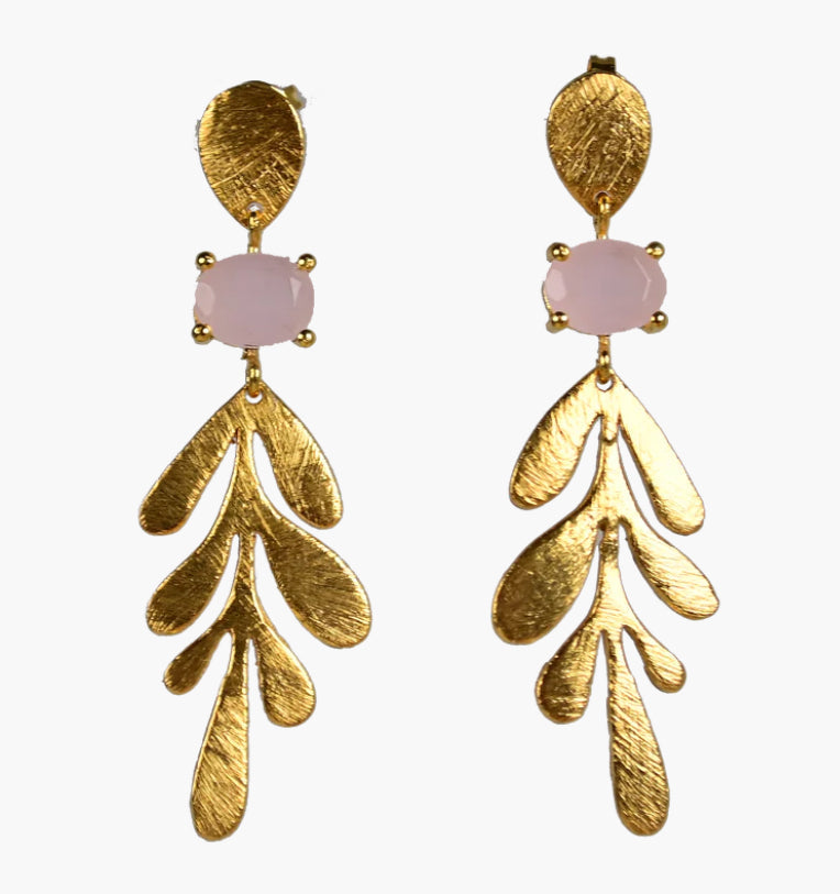 Gold & Gem Leaf Earring 8Colors