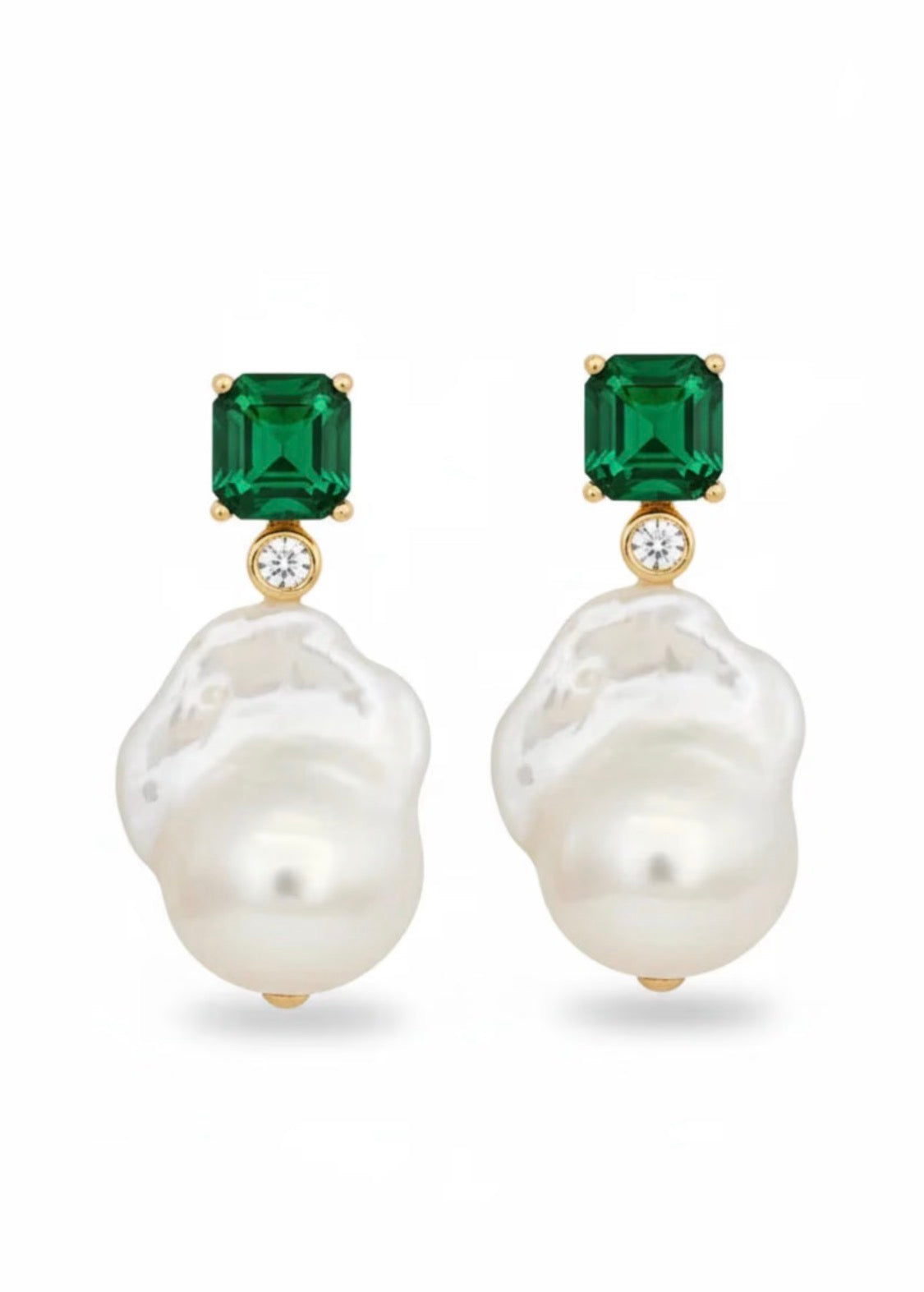 Baroque Pearl & Grn Zircon Earring
