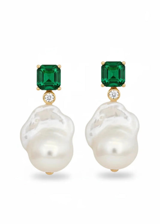Baroque Pearl & Grn Zircon Earring
