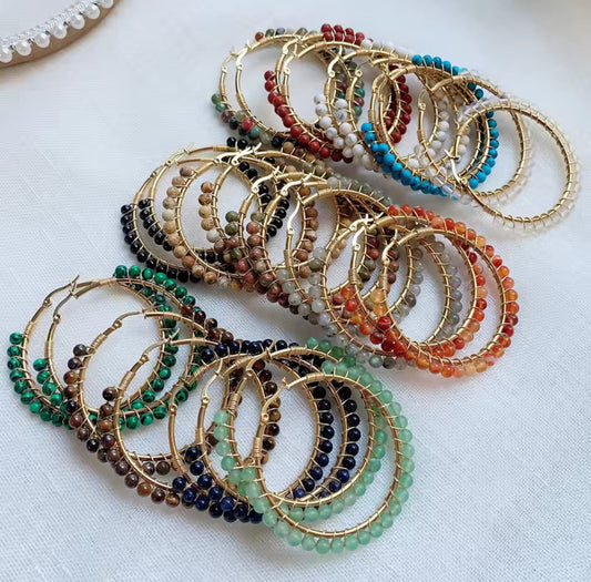 Natural Stone Hoop Earring Lg