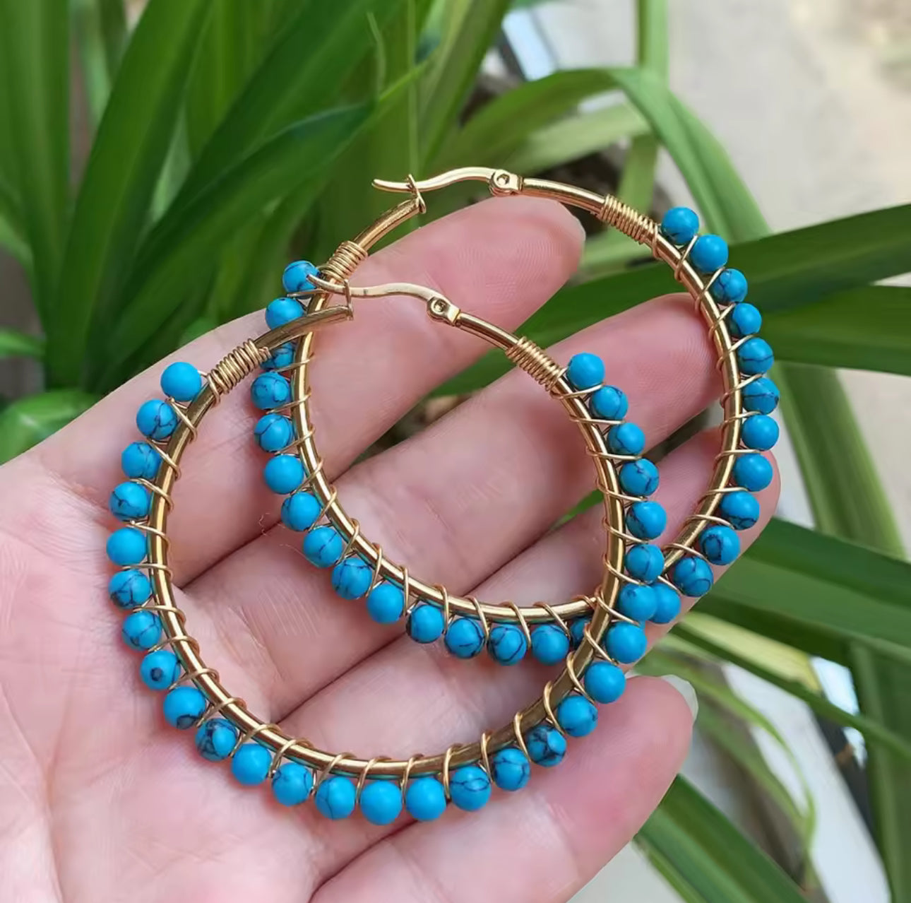 Natural Stone Hoop Earring Lg
