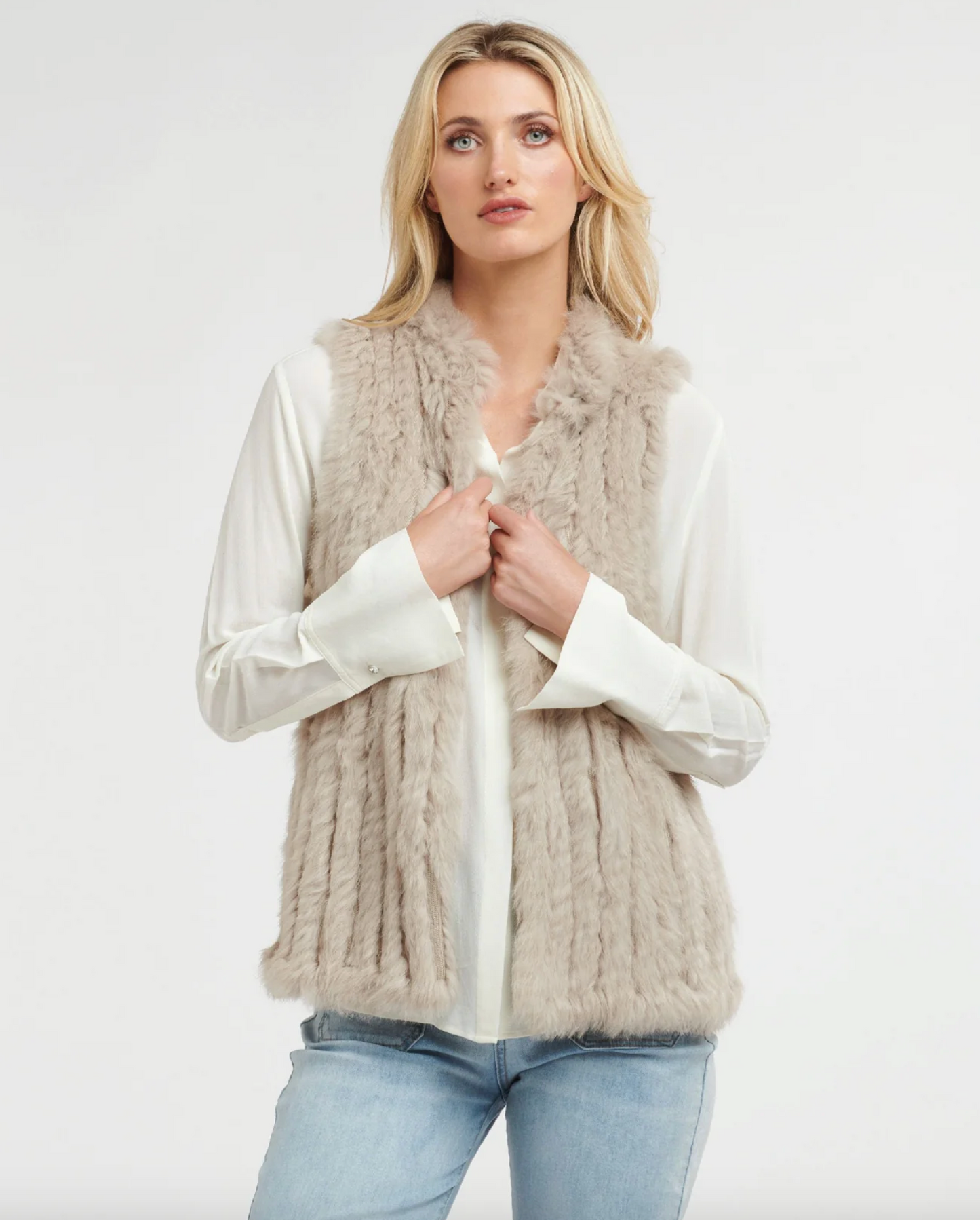 Fur Vest in Stone