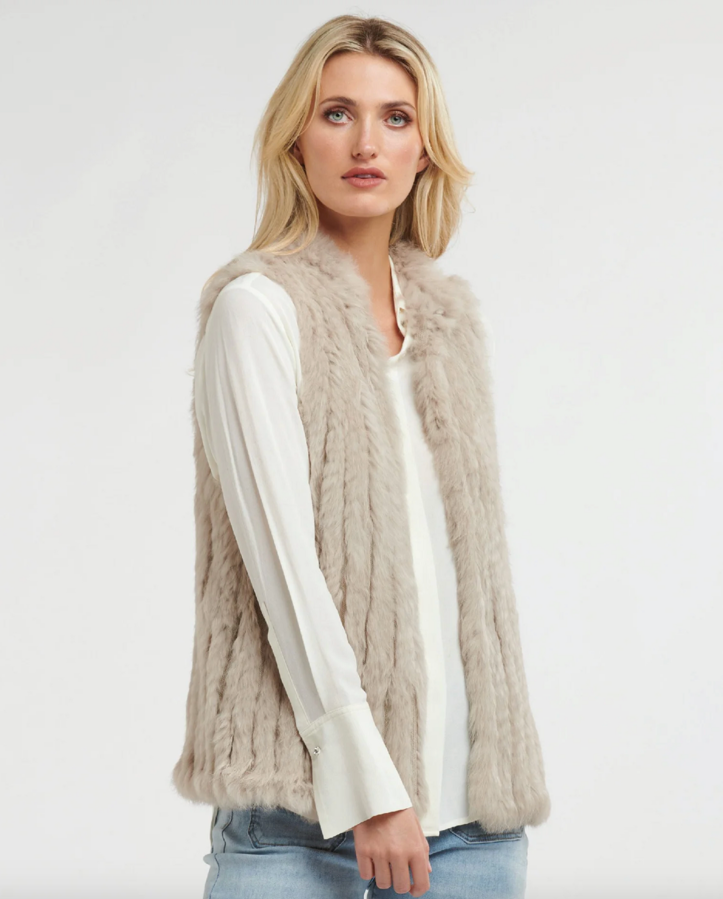Fur Vest in Stone