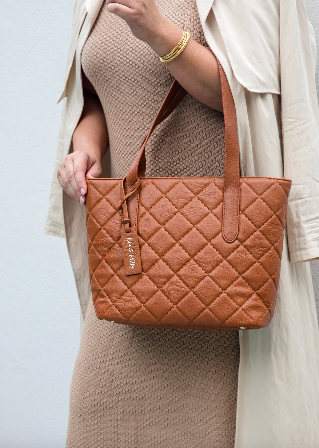 Remi Quilted Tote Tan