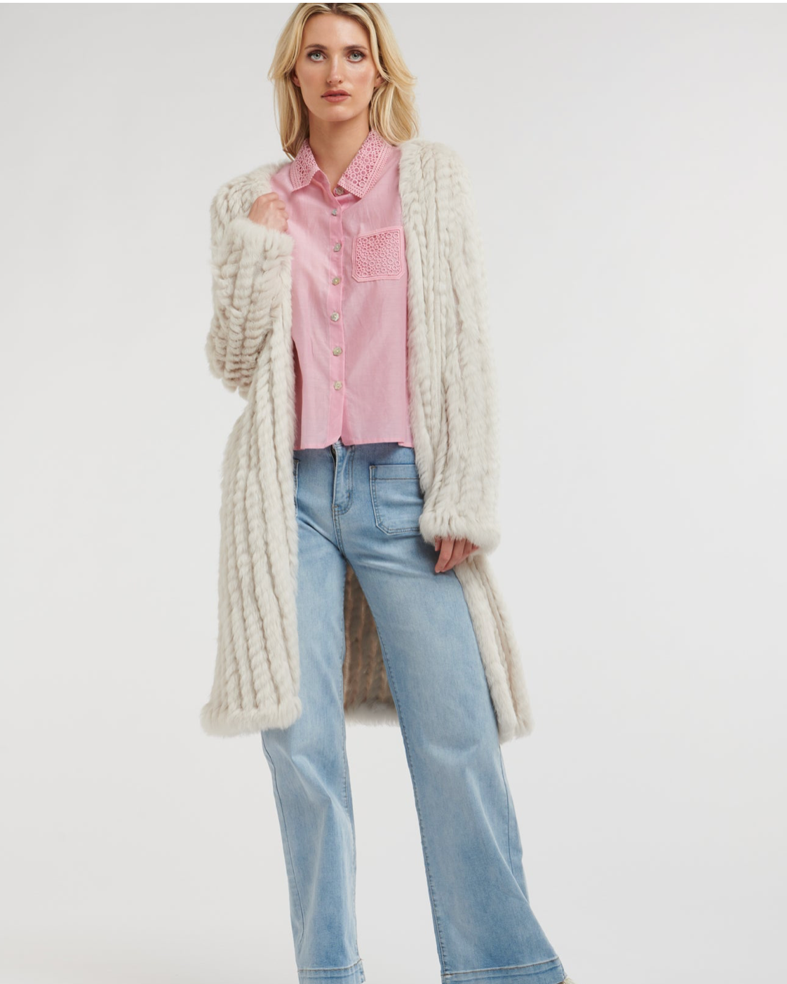 Long Rabbit Coat Chalk