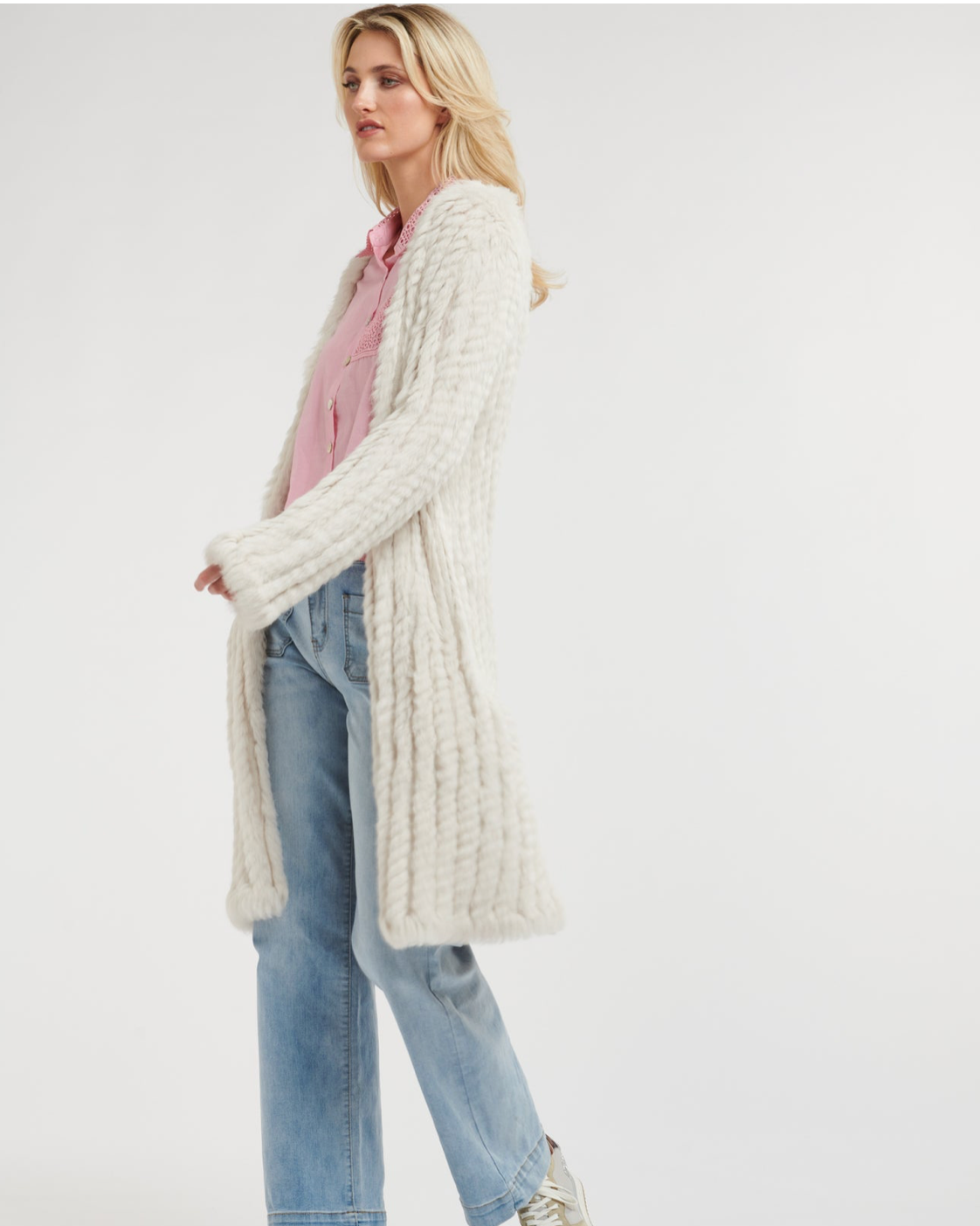 Long Rabbit Coat Chalk
