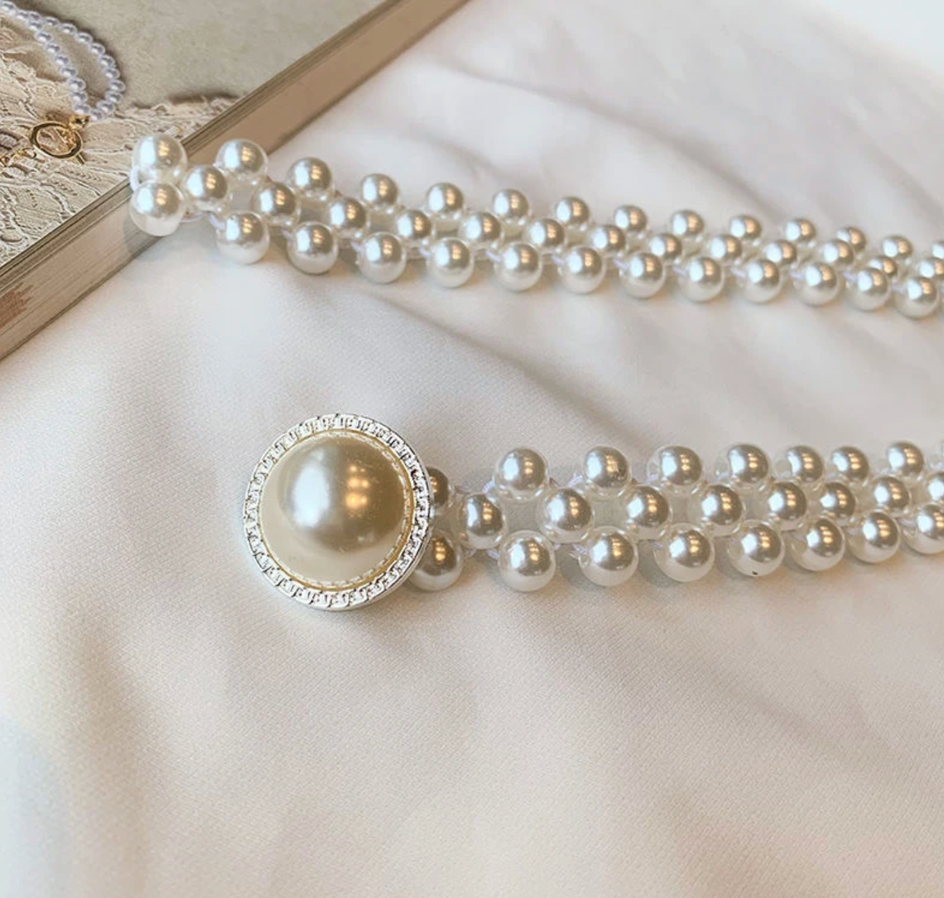 Faux Pearl Elastic Belt