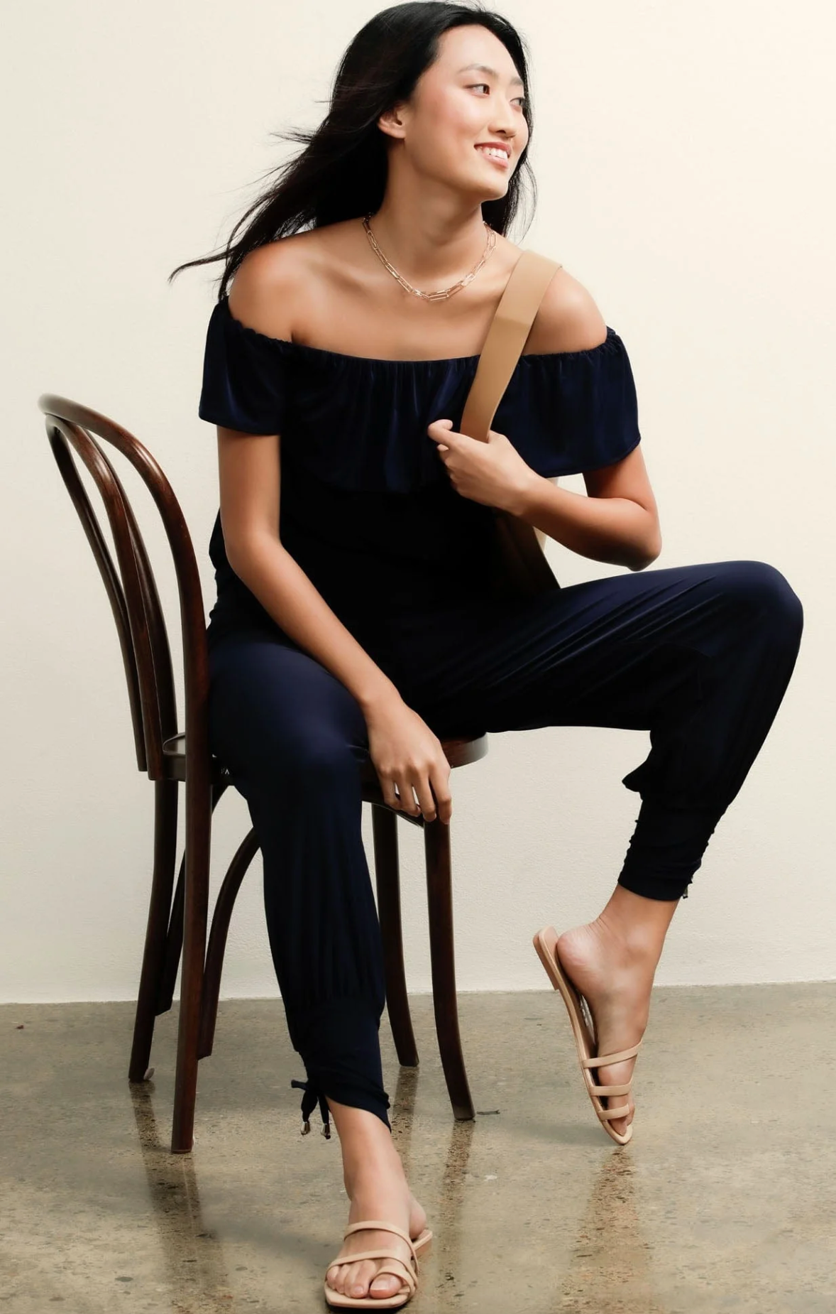 Off Shoulder Frill Top- Navy Sz 12