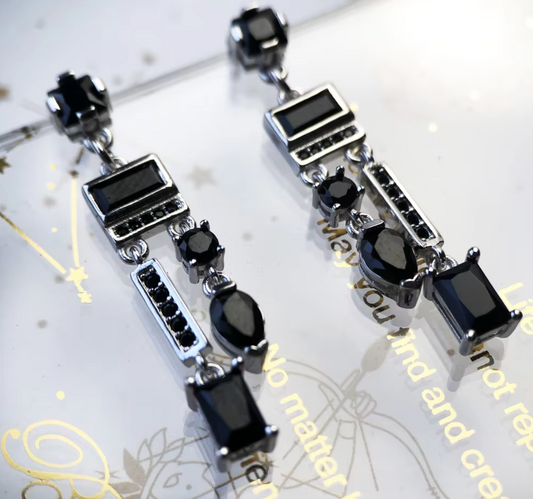 Sterling Silver Drop Earrings Black