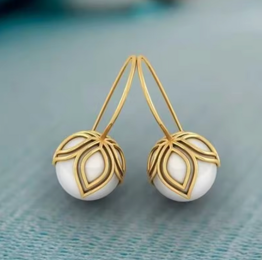 Pearl and Gold Flower Earrings