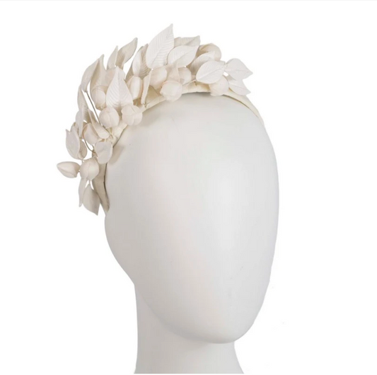 Cream Leather Racing Fascinator