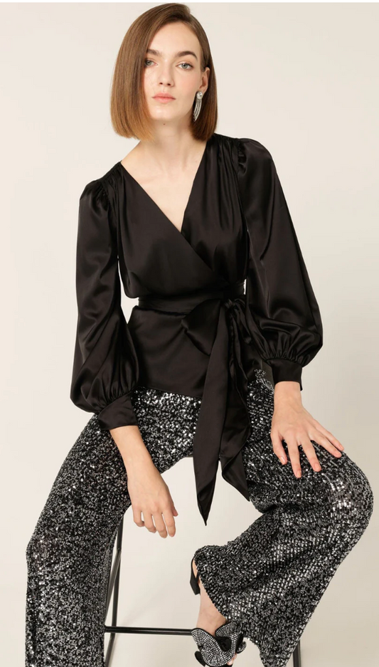 Satin Faux Wrap Top