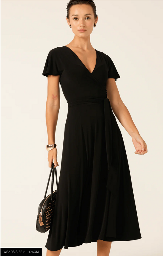 Flute Sleeve Reverse Wrap Dress