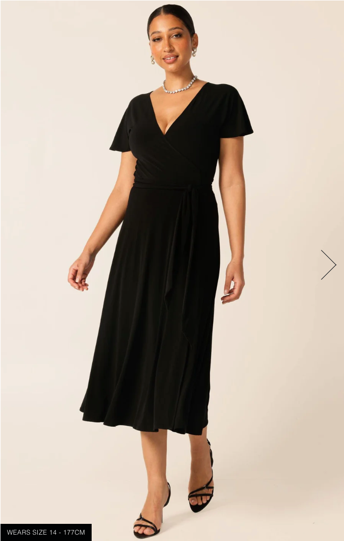 Flute Sleeve Reverse Wrap Dress