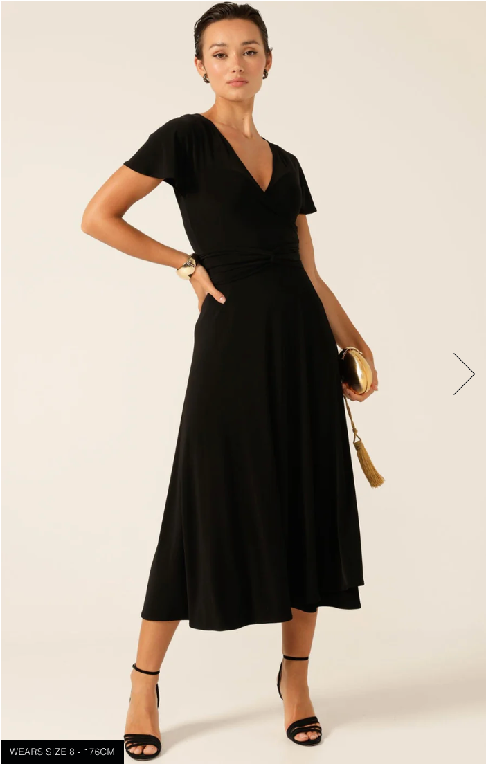 Flute Sleeve Reverse Wrap Dress