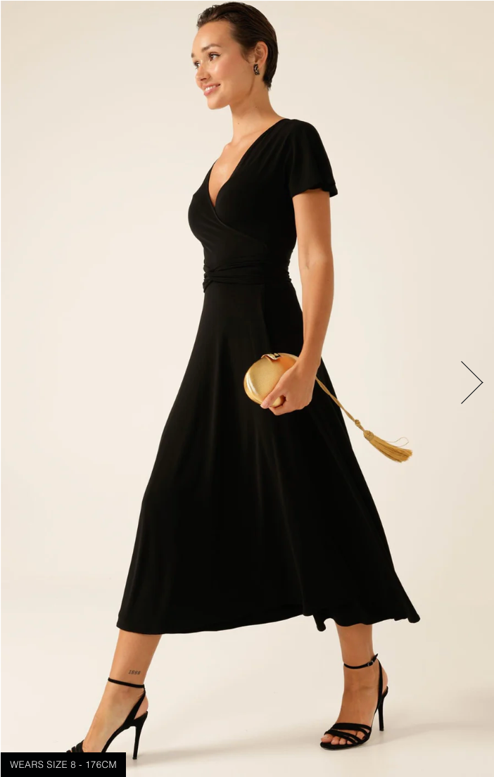 Flute Sleeve Reverse Wrap Dress