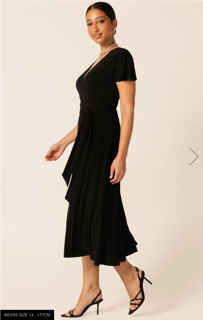 Flute Sleeve Reverse Wrap Dress