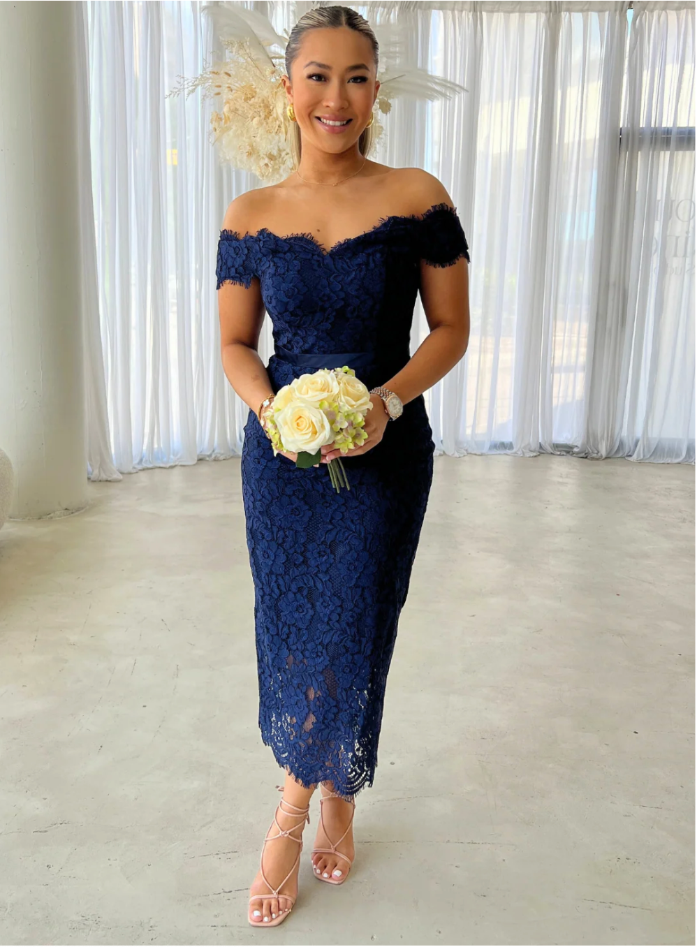 Marigold Lace Midi Navy